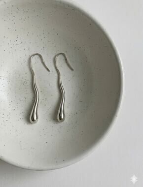 Molten Silver Fluid Drop Earrings Minimalist Boho Liquid Metal Retro Threader
